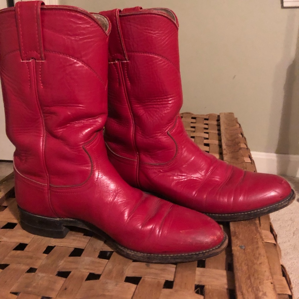 Justin Red Leather Western Roper Women’s Boots